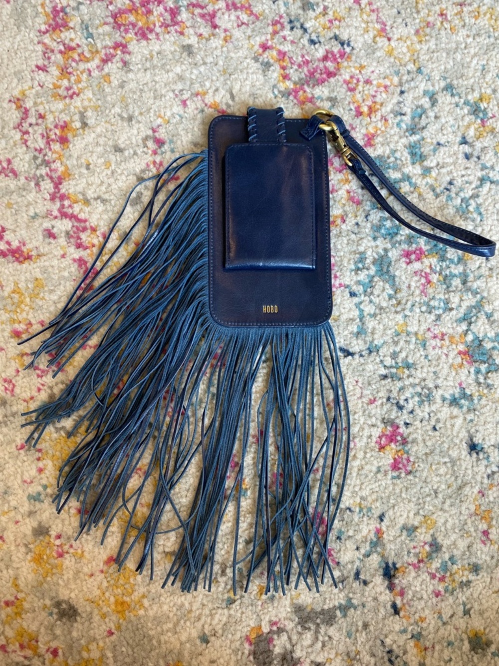 HOBO | Plume navy leather fringe wristlet with gold hardware - Picture 3 of 5